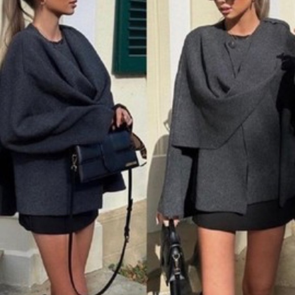 Zara Jackets & Blazers - ZARA knit coat with scarf wool blend, Large